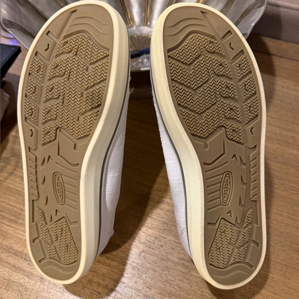 Keen - White Canvas Sneakers with Yellow Sole and Navy Trim - 8 - Picture 8 of 8